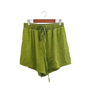 RIVIR Satin Olive Green Shorts M Drawstring Elastic Waist Casual Summer